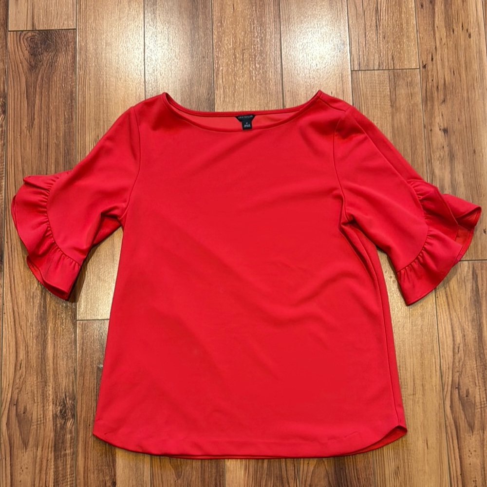 Ann Taylor Orange Ruffled Bell Sleeve Blouse